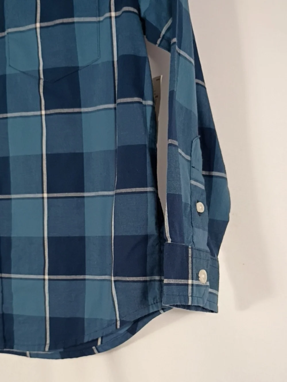 NWT Old Navy Blue Plaid Long Sleeve Button-Down Shirt Boys Size Small 6-7
